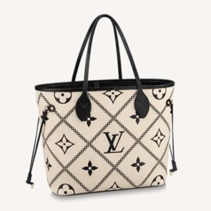 Louis Vuitton LV Women Neverfull MM Tote Crème Beige Grained Cowhide Leather