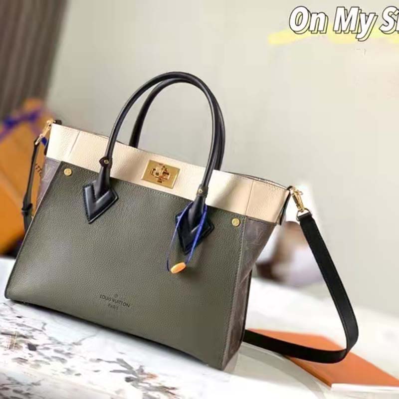 LOUIS VUITTON Calfskin Monogram On My Side MM Laurier Green Toffee Latte  Beige 1125386