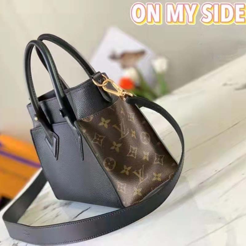 Louis Vuitton On My Side Tote Leather with Monogram Canvas PM