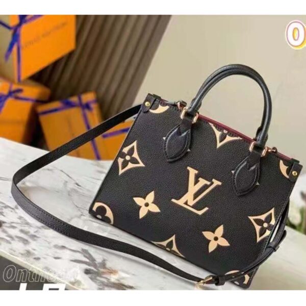 Louis Vuitton LV Women Onthego PM Tote Black Embossed Grained Cowhide Leather (6)