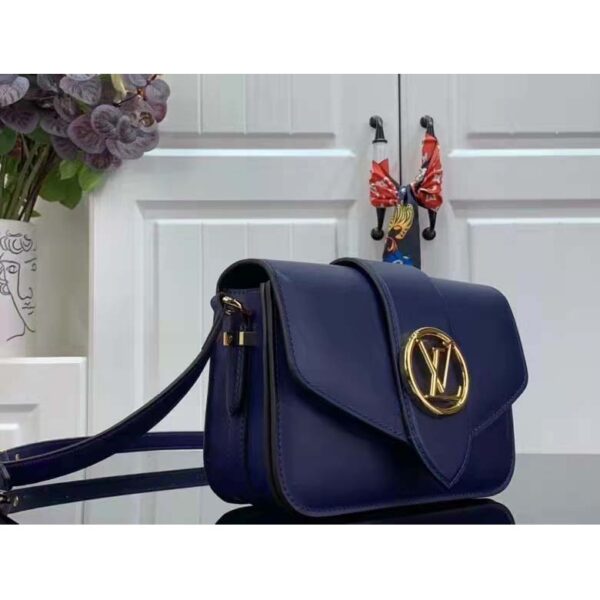Louis Vuitton LV Women Pont 9 Soft MM Handbag Blue Grained Calfskin (1)