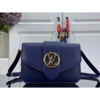 Louis Vuitton LV Women Pont 9 Soft MM Handbag Blue Grained Calfskin (9)