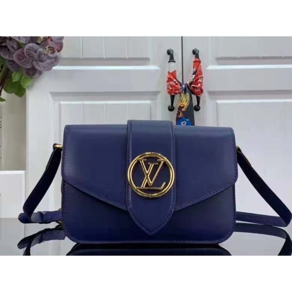Louis Vuitton LV Women Pont 9 Soft MM Handbag Blue Grained Calfskin (4)