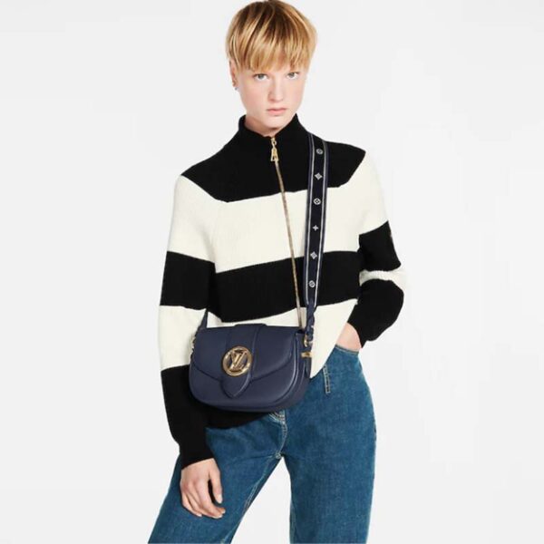 Louis Vuitton LV Women Pont 9 Soft MM Handbag Blue Grained Calfskin (7)