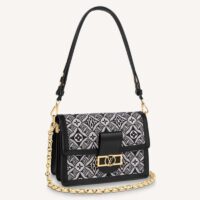 Louis Vuitton LV Women Since 1854 Dauphine MM Handbag Black Monogram Flowers Cowhide (3)