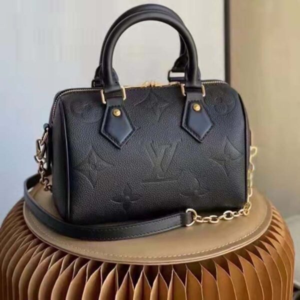 Louis Vuitton LV Women Speedy Bandoulière 20 Black Embossed Grained Cowhide Leather (7)