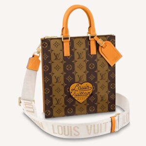 Louis Vuitton Unisex Sac Plat Messenger Bag Monogram Stripes Brown Coated Canvas Cowhide