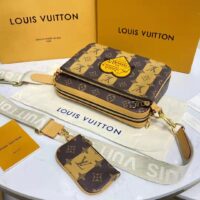 Louis Vuitton Unisex Trio Messenger Bag Monogram Stripes Brown Coated Canvas (1)