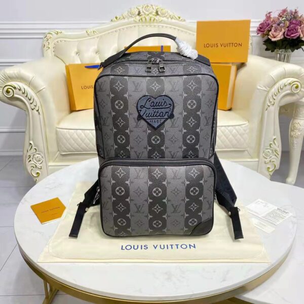 Louis Vuitton Unisex Utilitary Backpack Black Monogram Stripes Eclipse Coated Canvas (9)