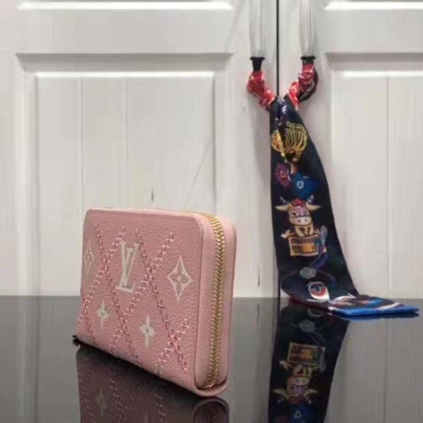 Louis Vuitton Unisex Zippy Wallet Pink Monogram Empreinte Embroidered Cowhide Leather (2)