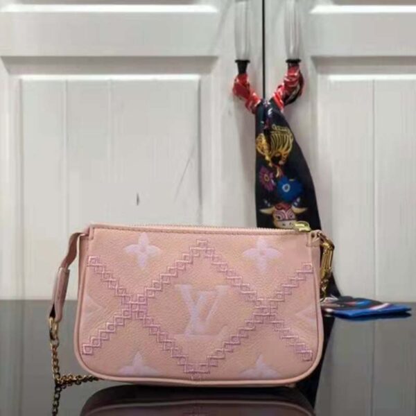 Louis Vuitton Women Mini Pochette Accessoires Pink Monogram Empreinte Embroidered Cowhide (6)