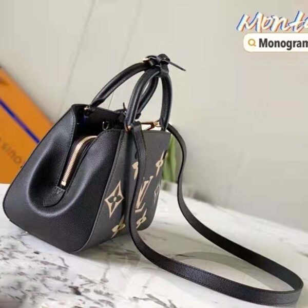 Louis Vuitton Women Montaigne BB Handbag Black Beige Embossed Grained Cowhide Leather (10)