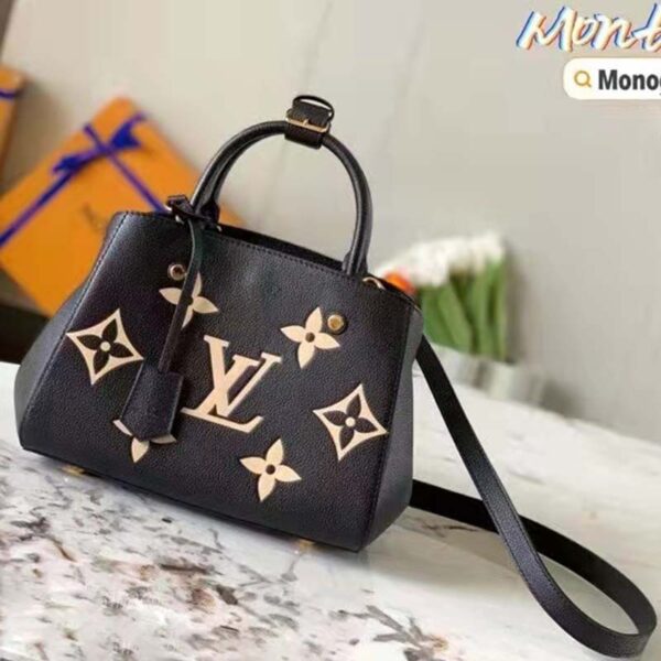 Louis Vuitton Women Montaigne BB Handbag Black Beige Embossed Grained Cowhide Leather (3)