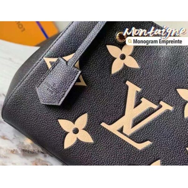 Louis Vuitton Women Montaigne BB Handbag Black Beige Embossed Grained Cowhide Leather (5)