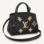 Louis Vuitton Damhandväska Montaigne BB Svart Beige Präglat Kornat Kohudskinn