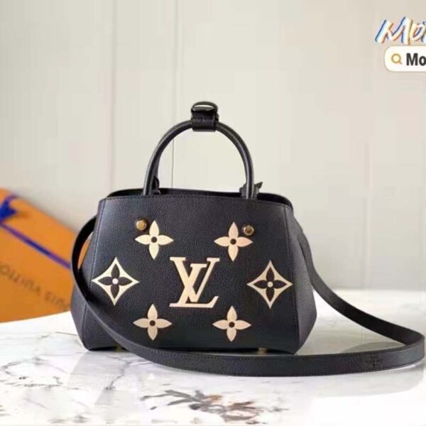 Louis Vuitton Women Montaigne BB Handbag Black Beige Embossed Grained Cowhide Leather (9)