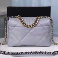 Chanel Women 19 Flap Bag Lambskin Iridescent Gold Silver-Tone Metal Grey