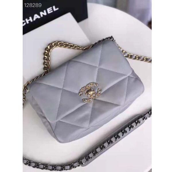 Chanel Women 19 Large Flap Bag Iridescent Calfskin Gold Silver-Tone Metal Grey (8)