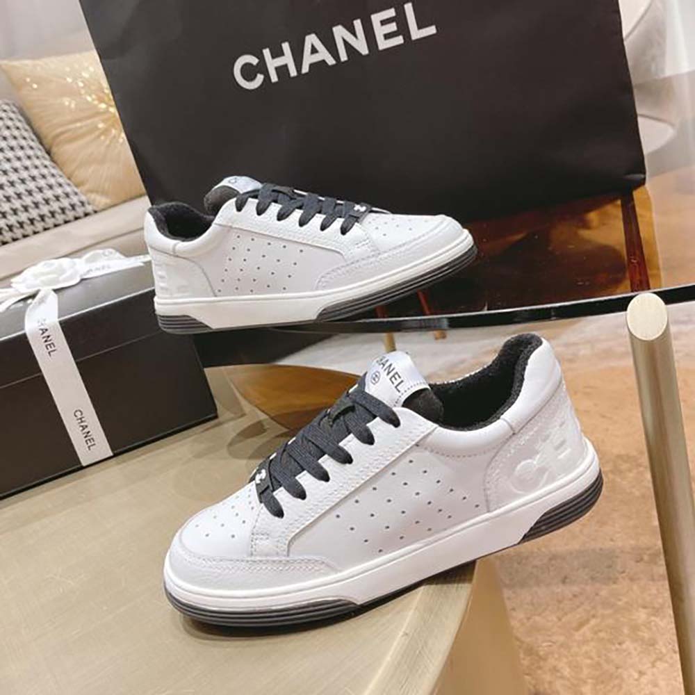 Chanel Women Calfskin Letter Flat Lace Up Runner Trainer Sneakers