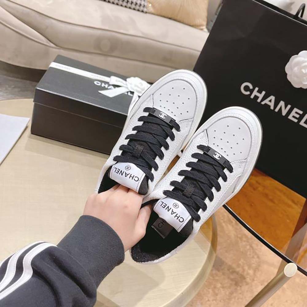 Chanel Women Calfskin Letter Flat Lace Up Runner Trainer Sneakers
