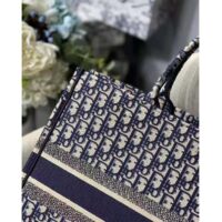 Dior Unisex CD Large Book Tote Navy Blue Dior Oblique Embroidery (2)