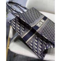 Dior Unisex CD Large Book Tote Navy Blue Dior Oblique Embroidery (2)