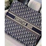 Dior Unisex CD Large Book Tote Navy Blue Dior Oblique Embroidery – Image 4
