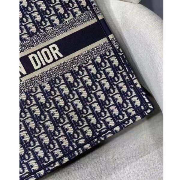 Dior Unisex CD Large Book Tote Navy Blue Dior Oblique Embroidery (3)