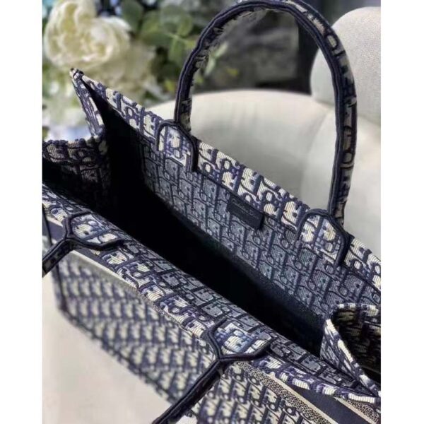 Dior Unisex CD Large Book Tote Navy Blue Dior Oblique Embroidery (6)