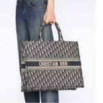 Dior Unisex CD Large Book Tote Navy Blue Dior Oblique Embroidery – Image 12