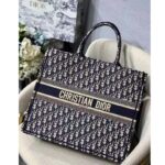 Dior Unisex CD Large Book Tote Navy Blue Dior Oblique Embroidery – Image 2