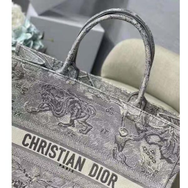Dior Unisex CD Large Dior Book Tote Gray Toile De Jouy Embroidery (2)