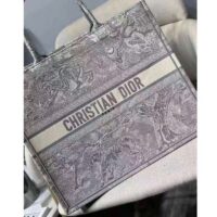 Dior Unisex CD Large Dior Book Tote Gray Toile De Jouy Embroidery (10)