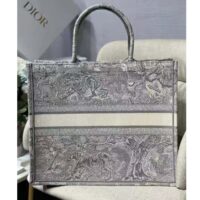 Dior Unisex CD Large Dior Book Tote Gray Toile De Jouy Embroidery (10)