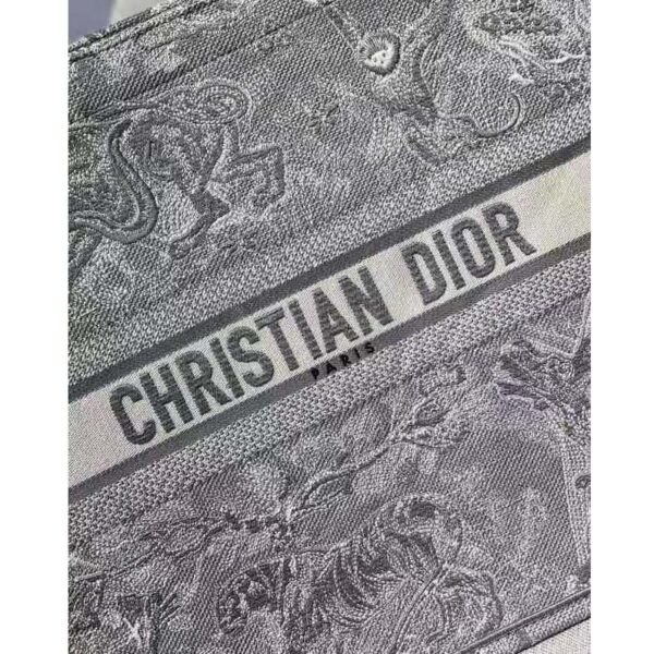 Dior Unisex CD Large Dior Book Tote Gray Toile De Jouy Embroidery (6)