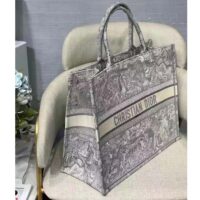 Dior Unisex CD Large Dior Book Tote Gray Toile De Jouy Embroidery (10)