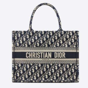 Dior Unisex CD Medium Book Tote Navy Blue Dior Oblique Embroidery