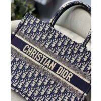 Dior Unisex CD Medium Book Tote Navy Blue Dior Oblique Embroidery