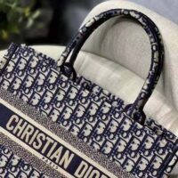 Dior Unisex CD Medium Book Tote Navy Blue Dior Oblique Embroidery