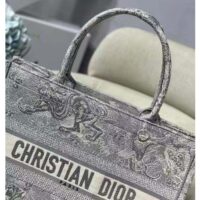 Dior Unisex CD Medium Dior Book Tote Gray Toile De Jouy Embroidery (7)