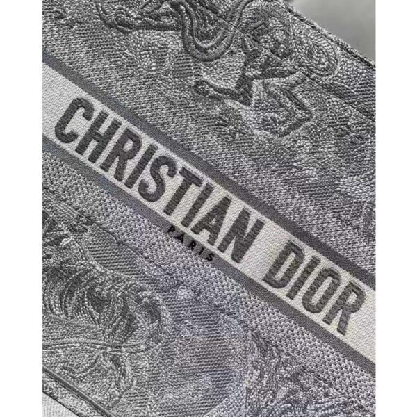 Dior Unisex CD Medium Dior Book Tote Gray Toile De Jouy Embroidery (13)