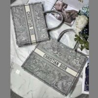 Dior Unisex CD Medium Dior Book Tote Gray Toile De Jouy Embroidery (7)