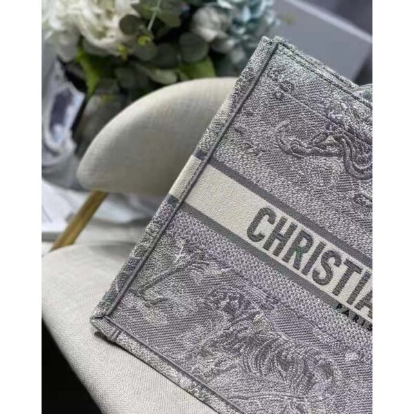 Dior Unisex CD Medium Dior Book Tote Gray Toile De Jouy Embroidery (5)