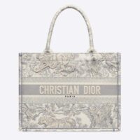 Dior Unisex CD Medium Dior Book Tote Gray Toile De Jouy Embroidery (7)