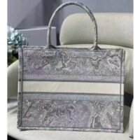 Dior Unisex CD Medium Dior Book Tote Gray Toile De Jouy Embroidery (7)