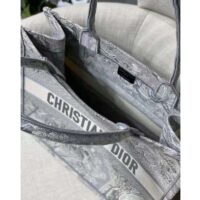 Dior Unisex CD Medium Dior Book Tote Gray Toile De Jouy Embroidery (7)