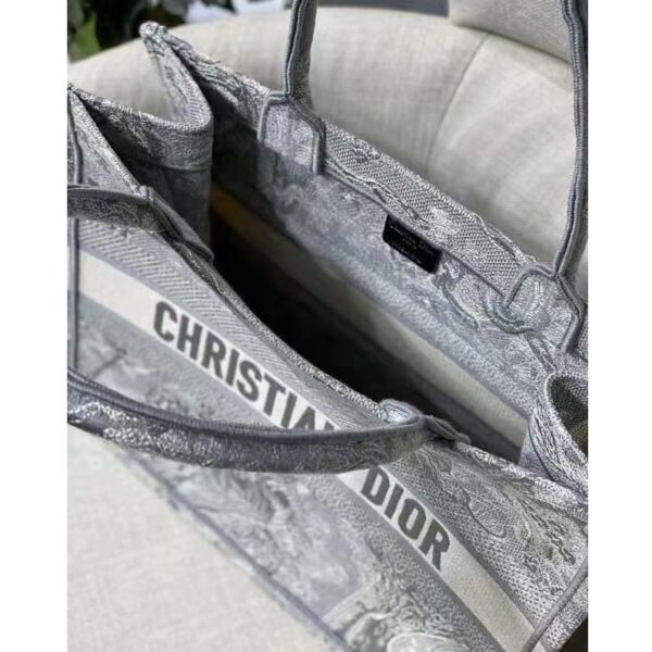 Dior Unisex CD Medium Dior Book Tote Gray Toile De Jouy Embroidery (9)