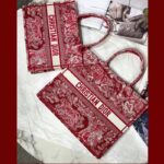Dior Unisex Medium Book Tote Burgundy Toile De Jouy Stripes Embroidery - Image 5
