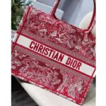 Dior Unisex Medium Book Tote Burgundy Toile De Jouy Stripes Embroidery - Image 4