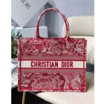 Dior Unisex Medium Book Tote Burgundy Toile De Jouy Stripes Embroidery - Image 2